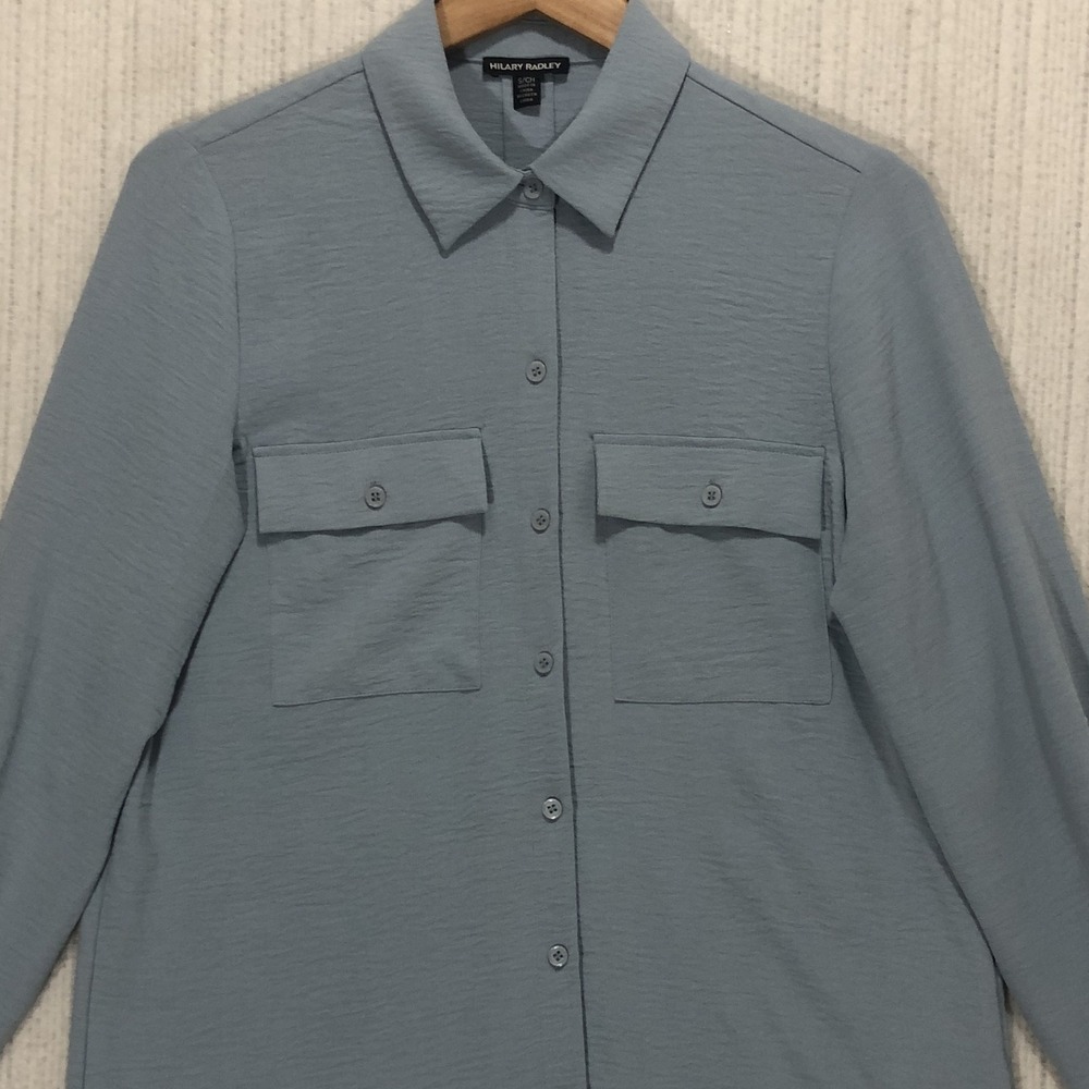 Hilary Radley Womens Blue Roll Tab Sleeve Button‎ Down Utility Blouse Size S